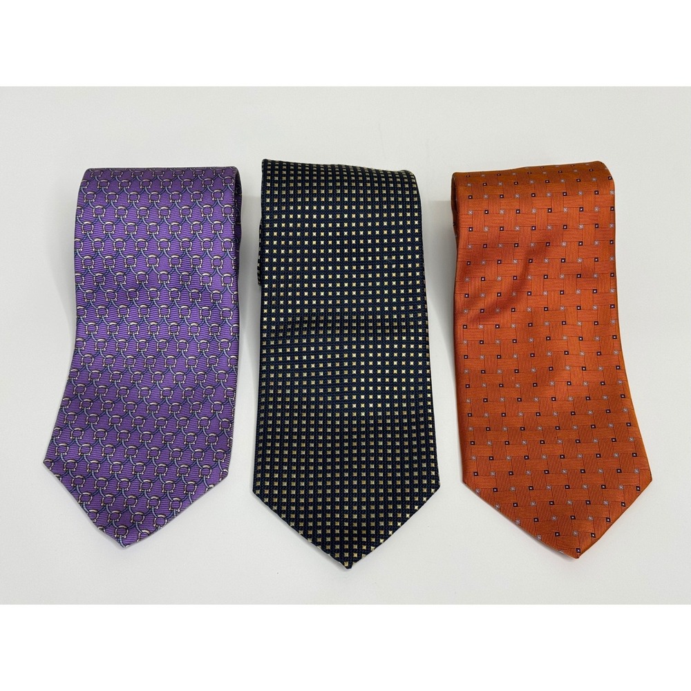 Brooks Brothers 346 Mens Silk Tie Lot of 3 Purple Navy Orange Geometric Italy